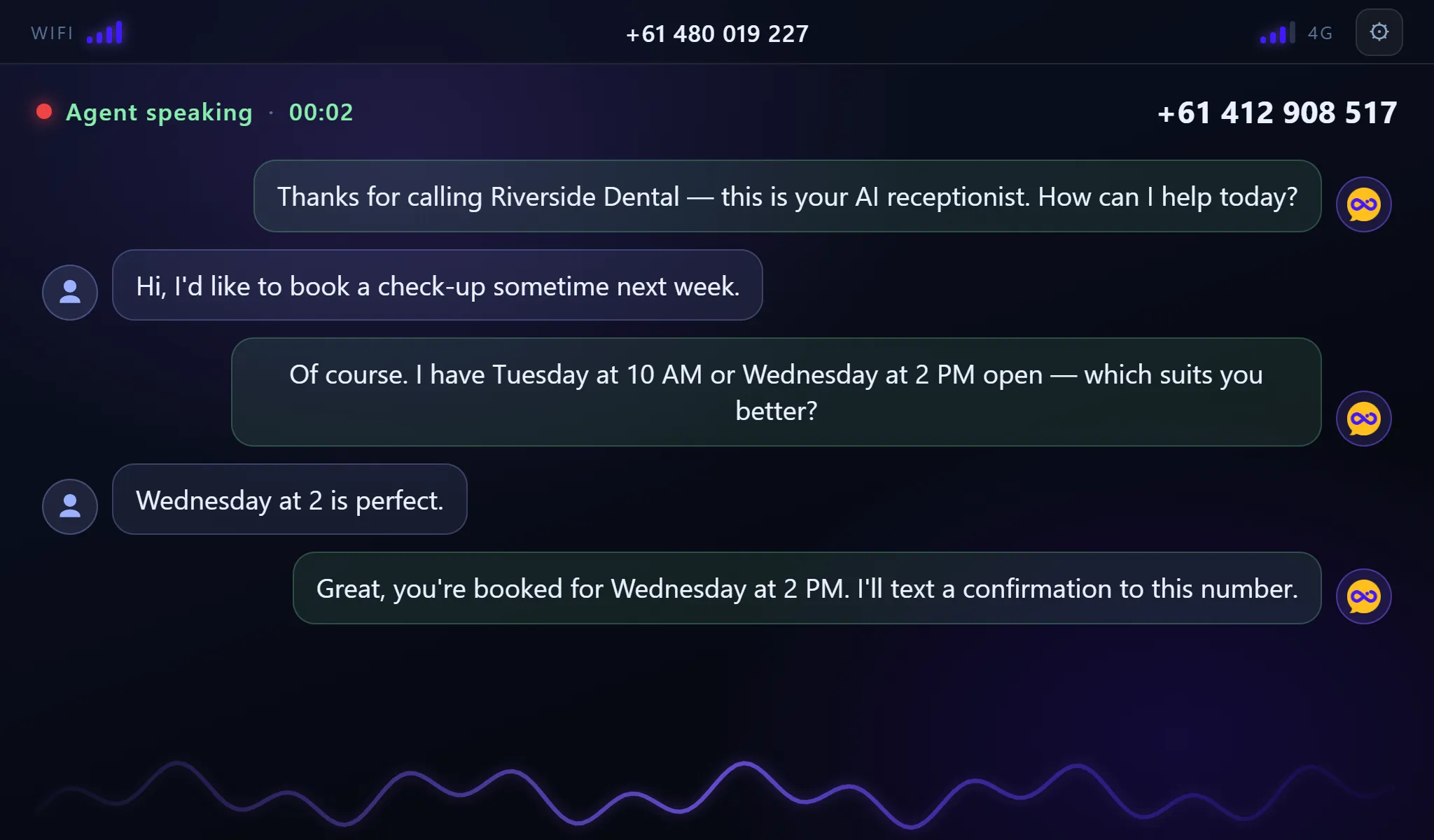 Live call transcript on the device screen