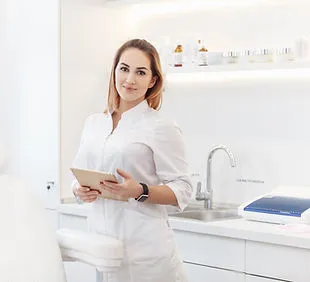 Patient being welcomed at a medical clinic